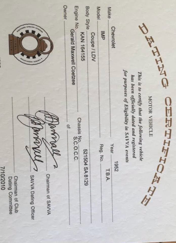 Official vehicle export certificate page with seal, signatures, and fields for make, model, year, chassis, and owner information.